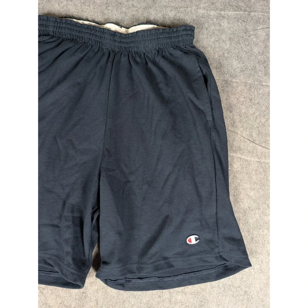 Champion Mens Navy Blue Jersey Athletic Shorts Elastic Waist Pockets Logo